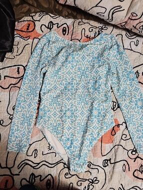 Roxy Blue and White Patterned Girls' Swimsuit